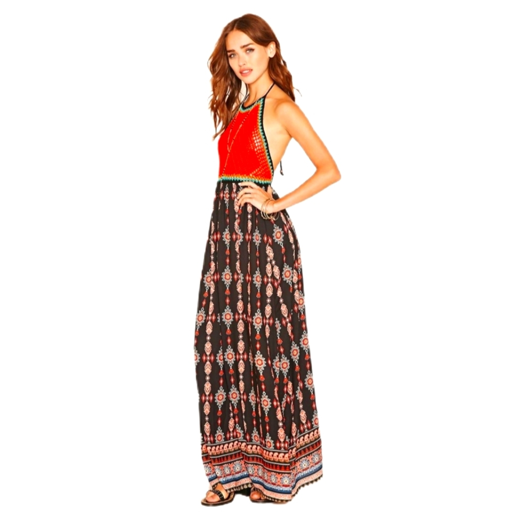Boho Crochet Halter Maxi Skirt - M